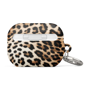 An impact-absorbing Mighty Jaguar Fur for AirPods Pro Gen 2 case complete with a keyring on the left side. The case features the brand name "Statement Cases" in white at the bottom and includes a metal carabiner for added convenience.