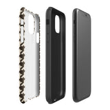 A Timeless Houndstooth for iPhone with a dual-camera system is encased in an impact-resistant polycarbonate, houndstooth-patterned case. The black and beige design features the brand name "Statement Cases" printed at the bottom, ensuring both style and dual-layer protection for your device.